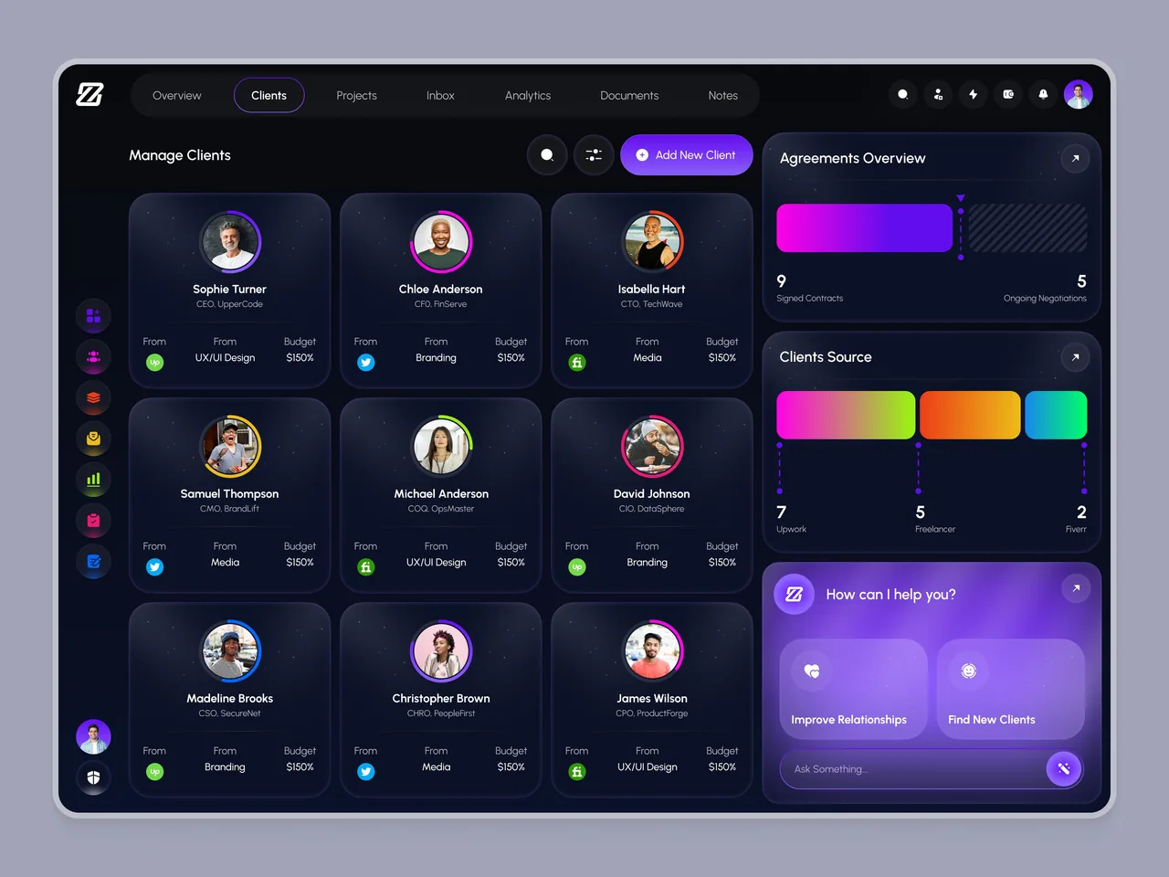 Margick CRM contacts interface