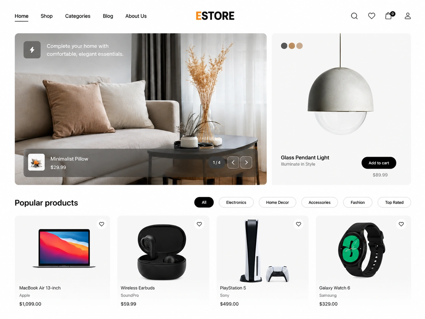 Home & tech store eCommerce website template by Margick